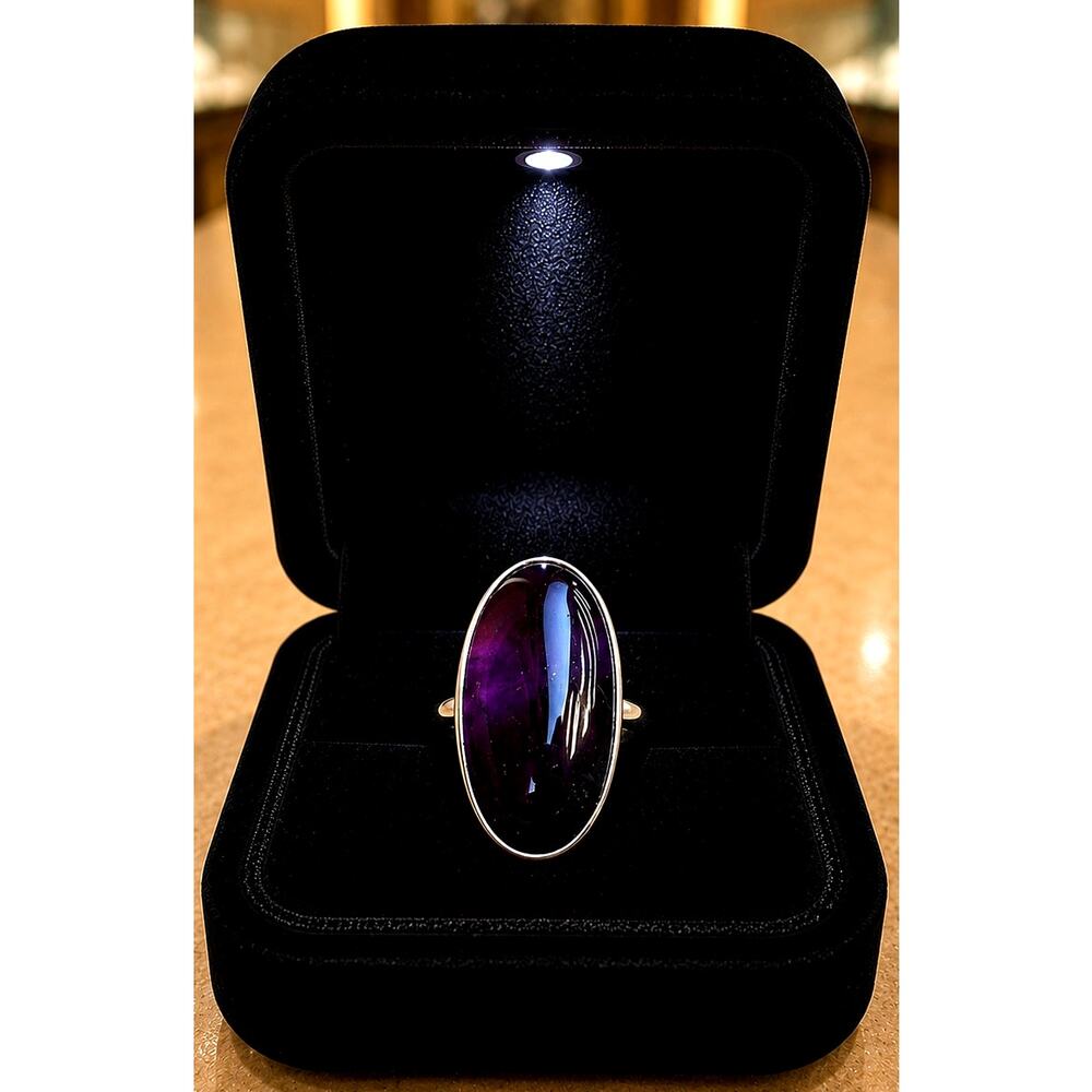 Vintage Boho Inlaid Dark Purple Zircon Oval Cut Ring size 9